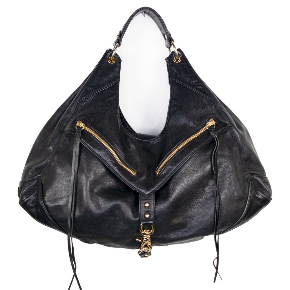 BOTKIER Fan Trigger Black Leather Bag RARE Goldtone Hardware w/Dust Bag